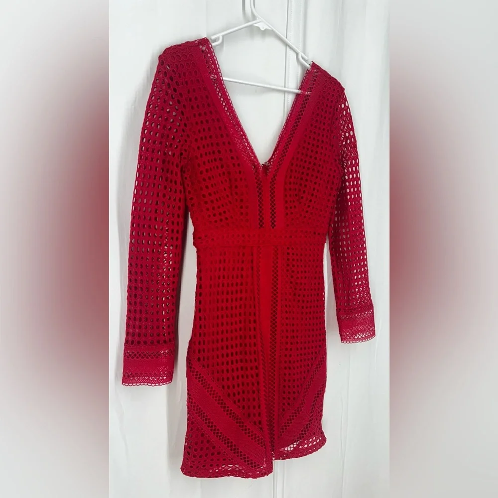 Astr The Label Mesh Body-Con Red Dress women’s size S - Picture 3 of 11